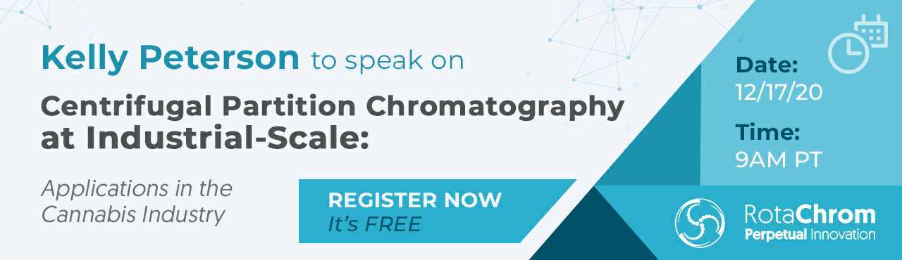 Here you can see a header of RotaChrom's Webinar held in December 2020 about Centrifugal Partition Chromatography at Industrial scale by Kelly Peterson.